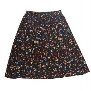Vintage Blair Boutique Floral Rayon Midi A-Line Skirt XL Black Blue Red Flowers